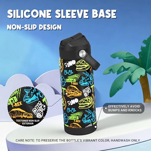 Boys Dinosaur Fossil Water Bottle for School，Kids 18 oz Insulated Stainless Steel Cup with Straw, Double-Wall Vacuum Leakproof - color: C13.Dinosaur-Fossil