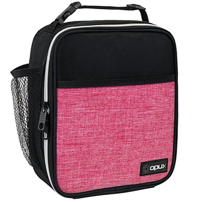 opux Insulated Lunch Bag for Kids Girls, Small Compact Lunch Box with Wide Opening & Mesh Pockets, Reusable Lunch Pail for School, Work, Adults, Women, Heather Pink - color: Heather Pink