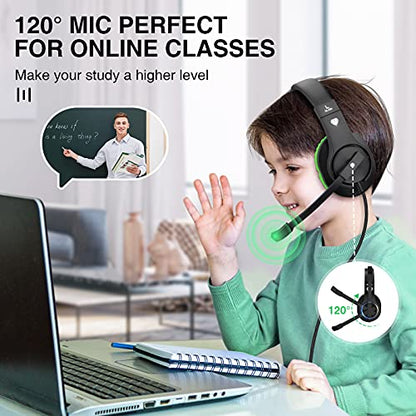 BlueFire Kids Headphones for Online School, Children, Teens, Boys, Girls, 3.5mm Stereo Over-Ear Gaming Headphone with Microphone and Volume Control for PS4, PS5, New Xbox One - color: Green