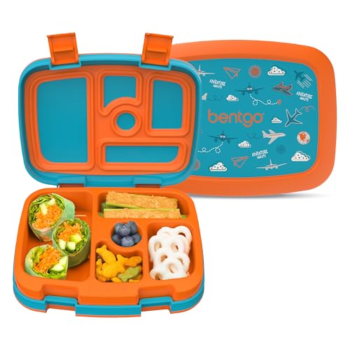 Bentgo Kids Prints Leak-Proof, 5-Compartment Bento-Style Kids Lunch Box - Ideal Portion Sizes for Ages 3-7, Durable, Drop-Proof, Dishwasher Safe, & PFAS & BPA-Free Materials (Planes) - color: Planes