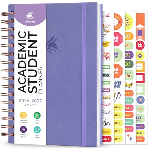 Clever Fox Academic Student Planner 2026-2027 – Hardcover Spiral-Bound Planner for School & College with Weekly & Monthly Calendar (Lavender) - color: Lavender