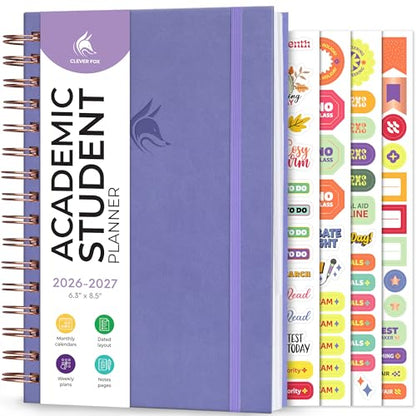 Clever Fox Academic Student Planner 2026-2027 – Hardcover Spiral-Bound Planner for School & College with Weekly & Monthly Calendar (Lavender) - color: Lavender