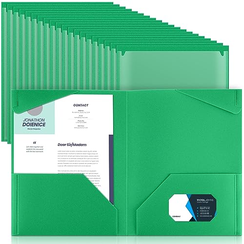 Henoyso 60 Pack Plastic Folders with Clear Front Pockets Bulk Heavy Duty File Folders with 2 Pockets and Card Slot for Student Teacher Back to School Supplies Office Presentation (Green) - color: Green