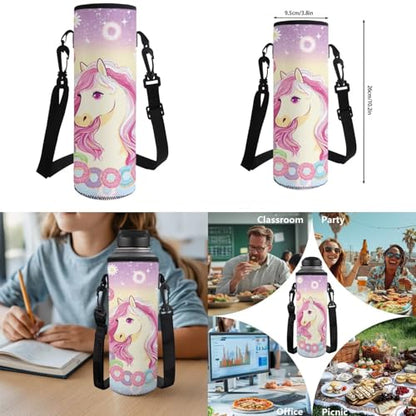 Horse Print Kids Backpack with Lunch Box, 4 in 1 School Supplies Set with Pencil Case and Water Bottle Cover, for students ages 9-12 Primary School - color: Horse Print