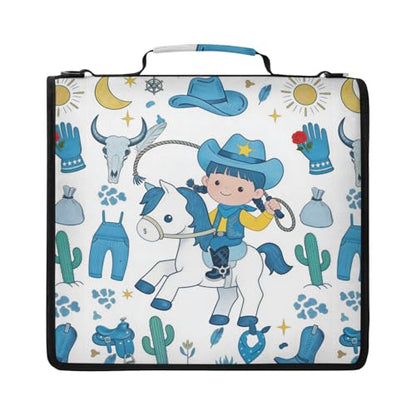2 Inch Zipper Binder with 14 Inch Laptop Sleeve, Cute Cowgirl Wild West Blue Portfolio Case for School College Office, High Capacity Water-Resistant Binder Organizer Bag with Handle - color: Option I