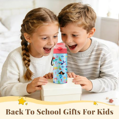 Mermaid Gifts for Girls - 12oz Mermaid Kids Water Bottle with Straw, Ocean Stainless Steel Water Bottle, Insulated, Leak-proof, BPA-free, Pop-up Straw Lid, for School - Children Birthday Gift Cup(1pc) - color: Mermaid