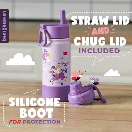 Bentoheaven Kids Water Bottle Stainless Steel for Boys & Girls, Purple | Reusable 17 oz insulated metal tumbler with 2 lids (chug and straw), leakproof design, silicone boot for school and sports. - color: Mauve
