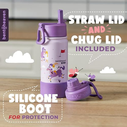 Bentoheaven Kids Water Bottle Stainless Steel for Boys & Girls, Purple | Reusable 17 oz insulated metal tumbler with 2 lids (chug and straw), leakproof design, silicone boot for school and sports. - color: Mauve