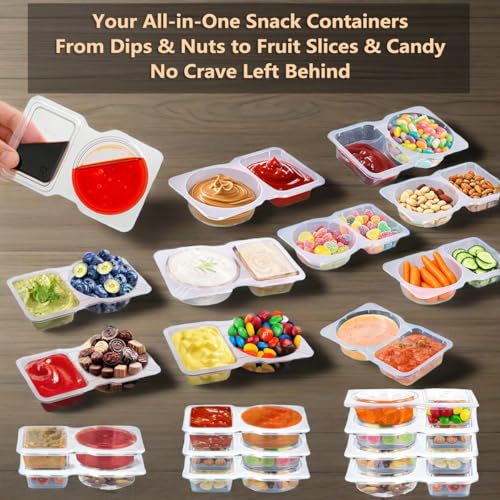 30 Sets Reusable Snack Containers Double Compartment Snackle Box Container with Lids - Leak-Proof BPA-Free Food Storage, Condiments Portion Control Dip Cups for Kids School Lunches, Meal Prep, Takeout - color: Transparent 30-pack