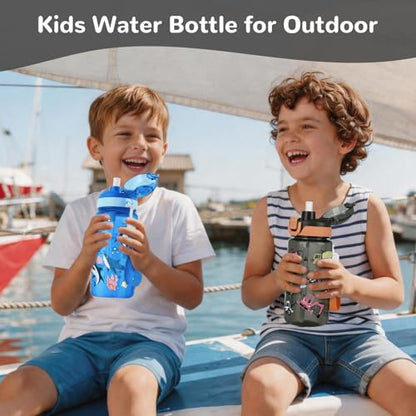 20oz Removable Straw Kids Water Bottle, Shark & Excavator | Plastic Sports Water Bottle with Pop-Up Lid & Lock · BPA-Free · Handle Strap · Dishwasher Safe · Boys & Girls