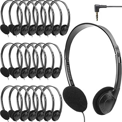 Flutesan 20 Pack Headphones Bulk Libraries Wired on Ear Headphones Over The Head Earphones for Boys Girls Adults(Black) - color: Black