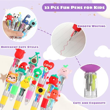 BESARME 32 Pcs Fun Pens for Kids, Prizes for Kids Classroom | 4-in-1 Cute Pen Bulk, Student Birthday Gifts from Teacher, Birthday Party Favors for 8-12