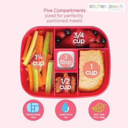 Stephen Joseph, Bento Box for Kids with 5-Compartment, Leak Proof Lid Lunch Box, BPA Free Bento Box for Ages 3-7, Toddler Lunch Box with Leak Proof Sauce Compartment, Farm - color: Farm