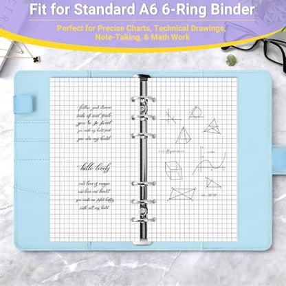 Antner A6 Grid Refill Paper 6-Hole Planner Inserts for A6 6-Ring Refillable Binder, 135 Sheets/270 Pages Graph Loose Leaf Filler Paper with 12 PCS Binder Dividers for Journal Note Math Work - color: Grid Square Paper