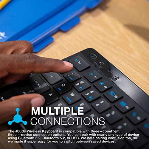 JLab JBuds Wireless Keyboard, 95 Key, Multi-Device Bluetooth and USB dongle, Soft Touch Keys, Media knob, Custom Profiles, Black - size: 1 Pack