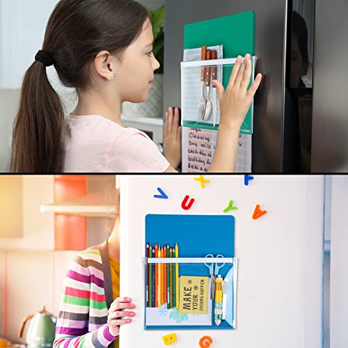 Karenhi 16 Pcs Magnetic File Holder Magnetic Pockets Folders for Whiteboard Magnet Paper Holder Dry Erase Marker Storage Fridge Pocket Storage Planner Mail Organizer for Refrigerator Classroom Office