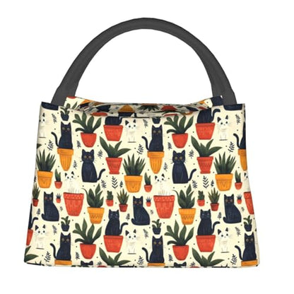 Cute Cat with Potted Plants Lunch Box for Women Girls Adults Insulated Kittens and Plant Lunch Bag for Work Picnic Camping Travel Gifts Large Capacity Cooler Thermal Reusable Tote Makeup Bags - color: Cat44