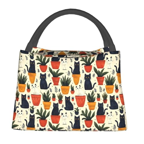 Cute Cat with Potted Plants Lunch Box for Women Girls Adults Insulated Kittens and Plant Lunch Bag for Work Picnic Camping Travel Gifts Large Capacity Cooler Thermal Reusable Tote Makeup Bags - color: Cat44