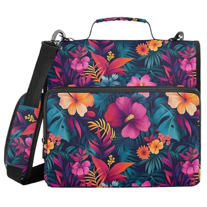 Orange Red Hibiscus Flower Zipper Binder 3 Ring with Handle and Shoulder Strap, 500 Sheet Binder Organizer Capacity & Multi-Pockets for School Office - color: A6718