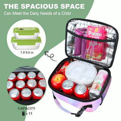 Kids Lunch Box for Boys Girls Lunch Bag Insulated Durable Lunchbox Children Lunch Tote Bag for School Pink Starry Sky - color: Pink Starry Sky