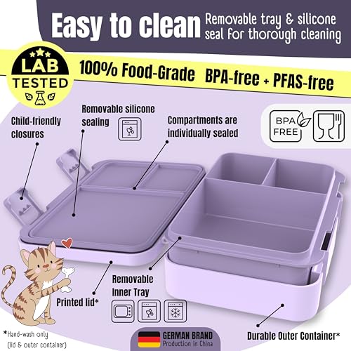 BEARFOOT Kids Lunch Box with Compartments – Compact & Lightweight | Leak-Proof, BPA-Free, Dishwasher Safe | Hand-Drawn Design for Preschool, School, Travel (BubbleTea Purple, 4 Cups) | BPA Free Leakproof Lunch Box with Compartments School & Nursery for Gi