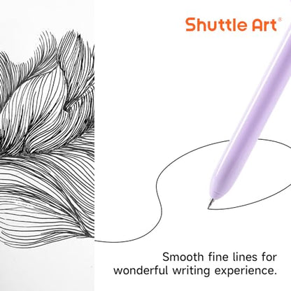 Shuttle Art Retractable Pastel Gel Ink Pens, 15 Pack Black Ink Pens, Cute Pens 0.5mm Fine Point for Writing Journaling Taking Notes School Office Home - color: 15 Black Ink
