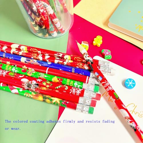72PCS Wooden cased Christmas Pencils for Kids with Erasers, Wood Pencils for School,Drawing,Gift (72PCS) (Christmas, 72) - style: Christmas