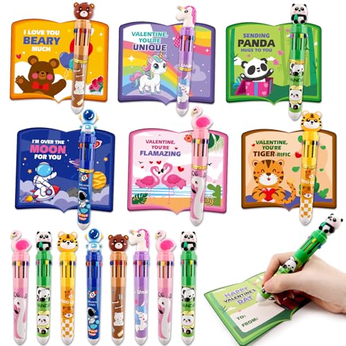 Valentines Day Cards for Kids School, 24 Pack Valentines Day Cards for Kids with Multicolor Ballpoint Pens, Valentines Day Gifts For Kids Classroom Exchange,Valentine Party Favors Prizes Gifts