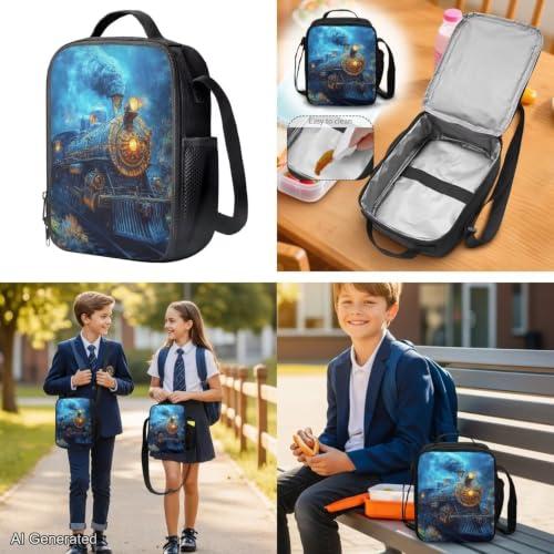 Blue Train Backpack for Boys 8-12 Girls Kids Backpack and Lunch Box Set for Elementary Preschool Student with Zipper Pencil Case Water Bottle Sleeve Lightweight Bookbags School Supplies - color: Blue Train