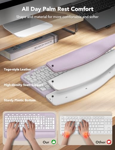 SABLUTE Wireless Keyboard and Mouse Combo with Ergonomic Wave Key | Leather Soft Palm Rest, 2.4G Full Size, 6-Button Mouse, 4-Level DPI, USB-A/C, MA12 Set for PC, Laptop, Windows, Mac (Purple) - color: Lavender Purple