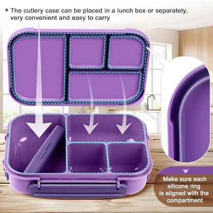 Amathley Lunch Box Kids,Bento Box Adult,Leakproof Lunch Containers for Adults/Kids/Toddler,1200ML-4 Compartments bento Lunch box with Utensil,Microwave & Dishwasher & Freezer Safe (Purple) - color: Purple