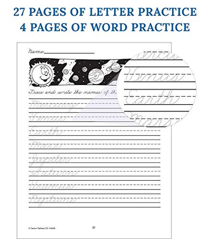 Carson Dellosa Grades 1-3 Beginning Traditional Cursive Handwriting Workbook, Writing Book With Dry Erase Number and Letter Tracing Activities, Classroom or Homeschool Curriculum