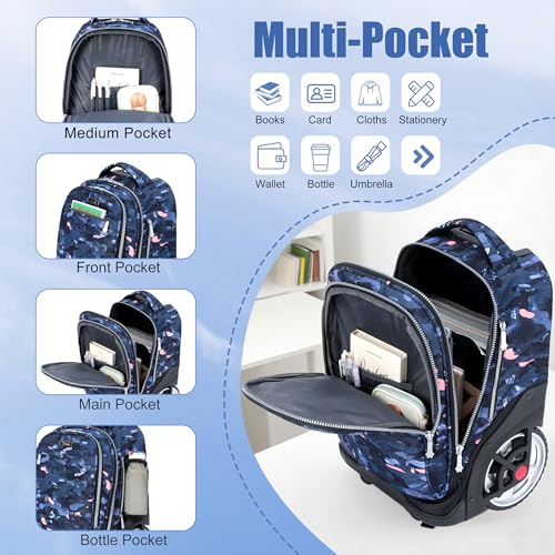 NEW TILAMI 19 Inch Rolling Backpack with Lunch Bag for Girls Boys Wheeled Laptop Backpack Durable Carry-on Bag School Travel, Doodle Grey - color: Doodle Grey