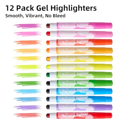 12-Pack Bible Gel Highlighters, Pastel No Bleed No Smear Twist-Up | Vibrant aesthetic twist-up gel, quick-dry no bleed on thin paper. Ideal for bible journaling, study, school and note-taking.