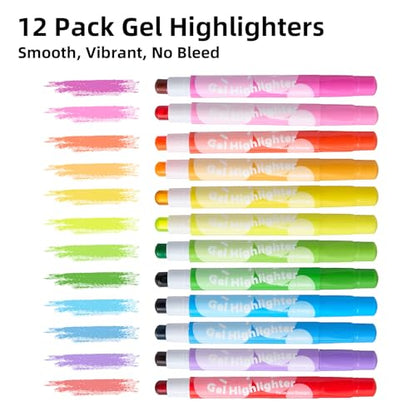 12-Pack Bible Gel Highlighters, Pastel No Bleed No Smear Twist-Up | Vibrant aesthetic twist-up gel, quick-dry no bleed on thin paper. Ideal for bible journaling, study, school and note-taking.