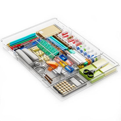 Yieach Large Expandable Desk Drawer Organizer Tray for Office Supplies and Accessories With 12 Adjustable Compartments,Office Drawer Organizers for Pencil,Pen and Kitchen Junk Drawer Organizer,Clear - size: L-12.6 to 21.3x14.5x1.8 In