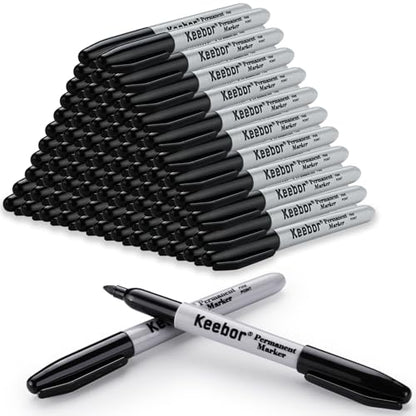 Keebor Black Permanent Markers Bulk of 100 Pack, Fine Point Permanent Marker Set, Waterproof, Quick Drying, School & Office Supplies | Permanent Marker Set, Waterproof, Quick Drying, School & Office Supplies - size: 100 Pack