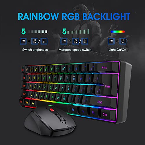 Snpurdiri 60% Wireless Gaming Keyboard and Mouse Combo, Include 2.4G Small Mini 60% Merchanical Feel Keyboard, Ergonomic Design Vertical Feel Wireless Mouse - color: Black Combo