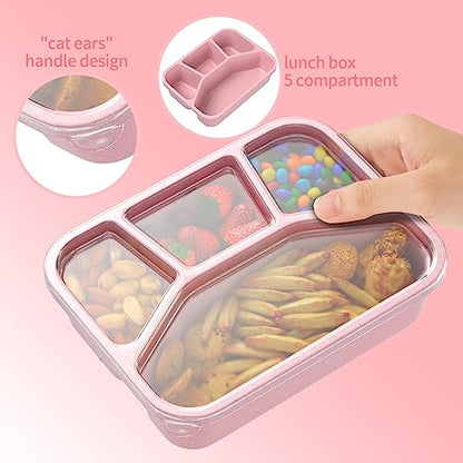 Bento Box Adult Lunch Box (4 Pack), 4-Compartment Meal Prep Container for Kids, Reusable Food Storage Containers with Transparent Lids, No BPA, Microwaveable (Wheat (Green/Blue/Pink/Beige)) - color: Wheat (Green/Blue/Pink/Beige)