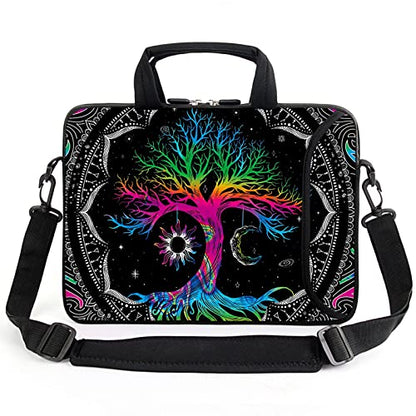 AMARY 13" 13.3" laptop sleeve chromebook case adjustable shoulder strap with handle accessory pocket (Colorful Tree) - color: Colorful Tree