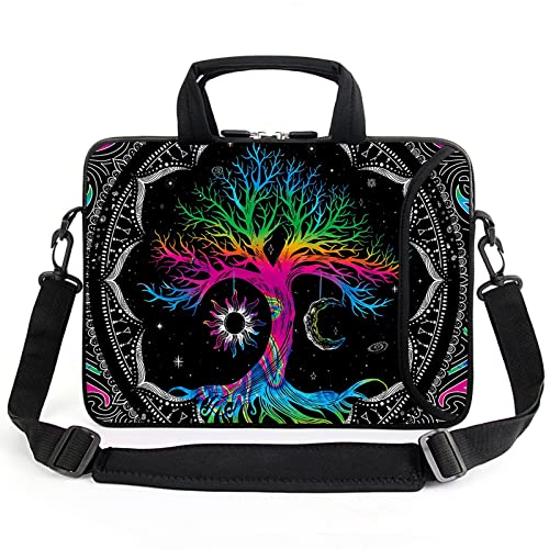 AMARY 13" 13.3" laptop sleeve chromebook case adjustable shoulder strap with handle accessory pocket (Colorful Tree) - color: Colorful Tree