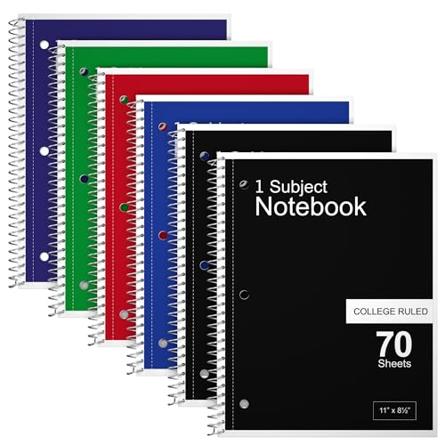 E-CLIPS USA College Ruled Spiral Notebooks Bulk Spiral Bound Notebooks for Work 1 Subject Notebook 70 sheets 140 pages 8.5" x 11" (6 pack) - size: 6 Pack