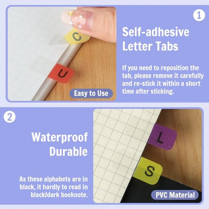 Aixoom A-Z Sticky Multicolor Alphabet Index Tabs Self-Adhesive Page Tabs Transparent Permanent Alphabetical Stickers for Notebooks Dictionary Files (208) - color: Colorful