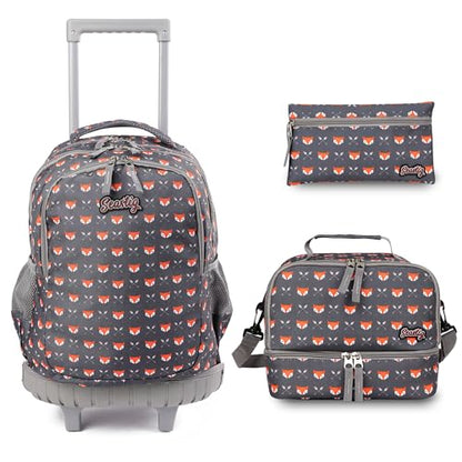 seastig Rolling Backpack 18in Double Handle Backpack Kids Wheeled Backpack Roller Backpack with Lunch Bag Set Girls Boys - color: Little Fox