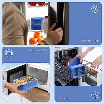 Jelife Adult Bento Lunch Box - 3 Layers Stackable Bento Lunch Box for Adults, 72oz Large All-in-One Bento Box Leak-Proof Lunch boxes with Utensil Sauce Containers, Ideal for Dining Out,Work, Blue - color: 4-Blue