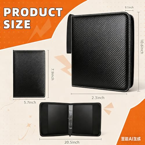 Jumbo Card Binder 100 Pockets for XL Jumbo Cards, Oversized Card Binder, QUBAMG PU Zipper Double Sided Binder Fits 5.7″ x 7.9″ Large Game Cards, Big Trading Card Collection Album Folder, Black - color: Black