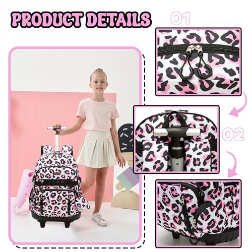 Meetbelify Rolling Backpack for Girls Boys Backpacks with Wheels Kids Carry on Luggage for Girls Boys - color: Girl Love