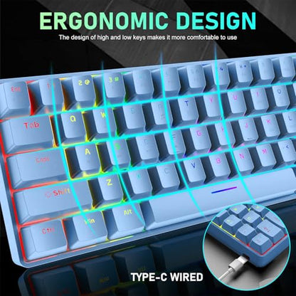 65% Wired Gaming Mechanical Keyboard and Mouse Combo, Mini 68 Keys, RGB Backlight, Lightweight RGB Optical Mouse,Mouse Pad Compatible with PS4,Xbox,PC,Laptop,MAC (Blue/Blue Switch) - color: blue/blue switch