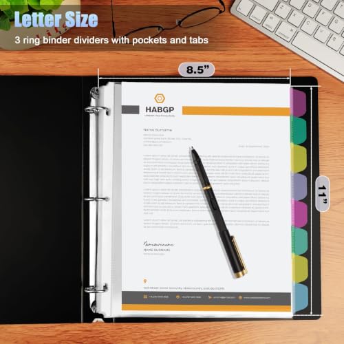 HABGP16PCS/2 Set 3 Ring Clear Binder Dividers with Tabs, 8.5 x 11 8 Tabs Binder Dividers with Pockets, Clear Page Protectors Index Dividers for 3 Ring Binder, Heavy Duty Plastic Sheet Protectors - size: 2 Set (16 Pcs)