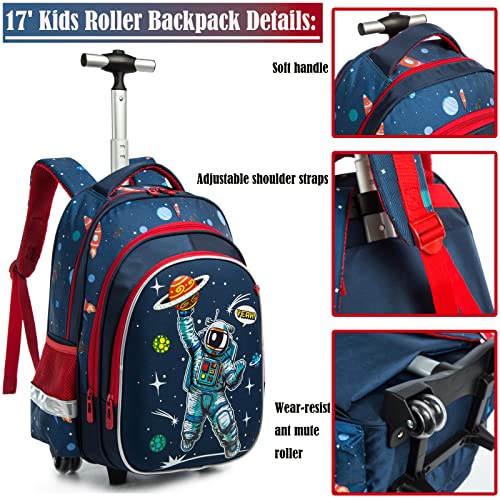 School Bags Kids Rolling Astronaut Backpack With Wheels Trolley Wheeled Backpacks for Travel Bags 3PCS Cat Backpack With Lunch Box Blue - color: Blue-220223-1-l